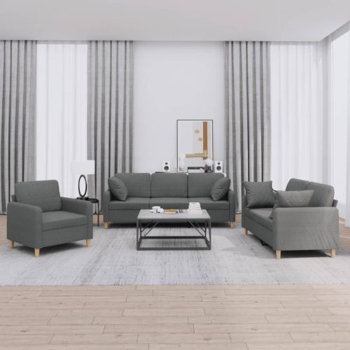 3-dijelni set sofa s jastucima tamnosivi od tkanine