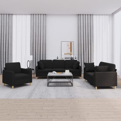 3-dijelni set sofa s jastucima crni od mikrovlakana