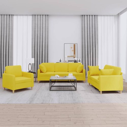 3-dijelni set sofa s jastucima svjetložuti od tkanine