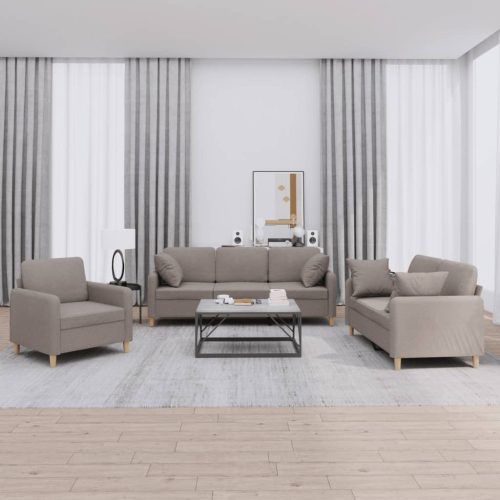 3-dijelni set sofa s jastucima smeđesivi od tkanine