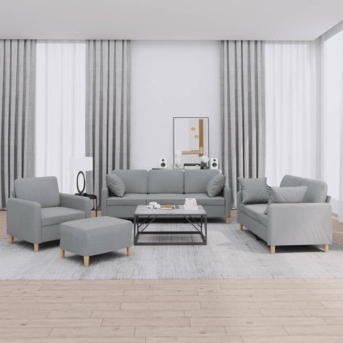 4-dijelni set sofa s jastucima svjetlosivi od tkanine