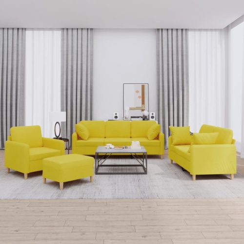 4-dijelni set sofa s jastucima svjetložuti od tkanine