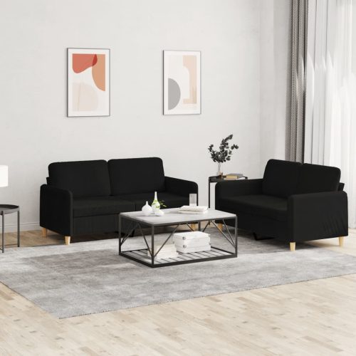 2-dijelni set sofa s jastucima crni od tkanine