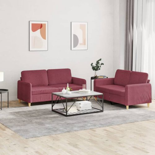 2-dijelni set sofa s jastucima crvena boja vina od tkanine