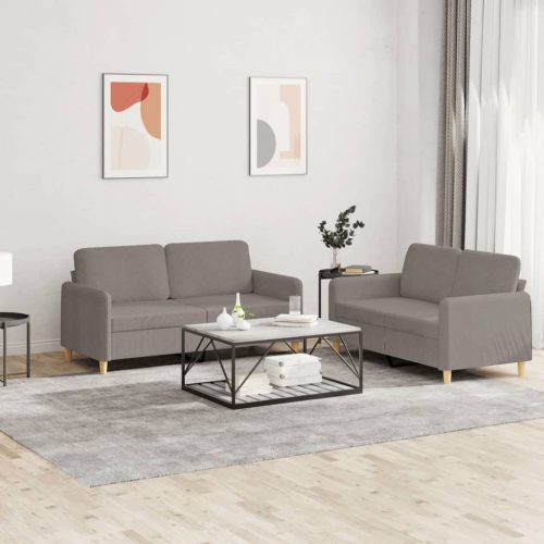 2-dijelni set sofa s jastucima smeđesivi od tkanine