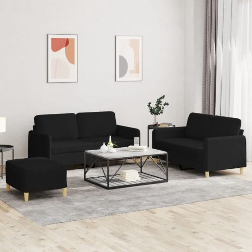 3-dijelni set sofa s jastucima crni od tkanine