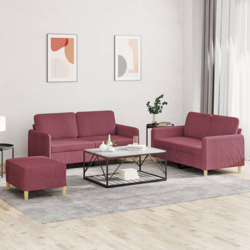 3-dijelni set sofa s jastucima crvena boja vina od tkanine