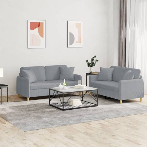 2-dijelni set sofa s jastucima svjetlosivi od tkanine