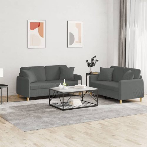 2-dijelni set sofa s jastucima tamnosivi od tkanine