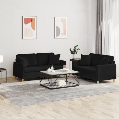 2-dijelni set sofa s jastucima crni od tkanine