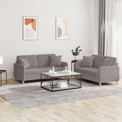 2-dijelni set sofa s jastucima smeđesivi od tkanine