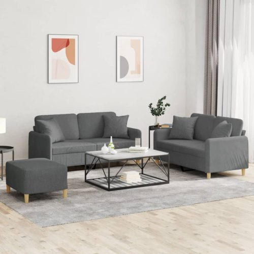 3-dijelni set sofa s jastucima tamnosivi od tkanine