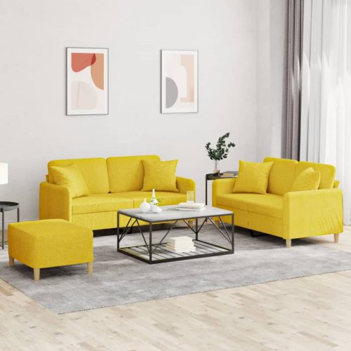 3-dijelni set sofa s jastucima svjetložuti od tkanine