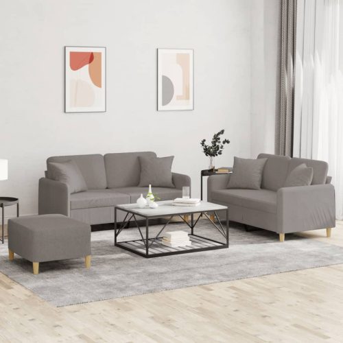 3-dijelni set sofa s jastucima smeđesivi od tkanine