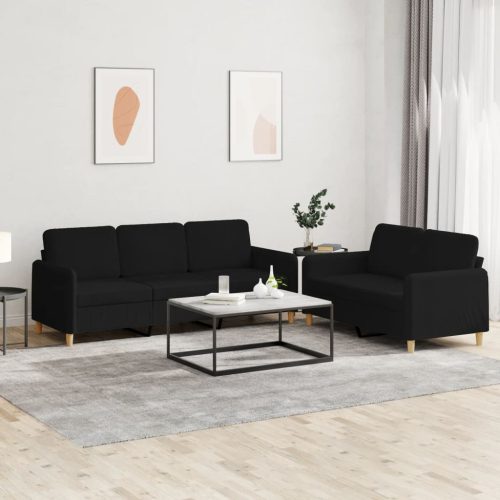 2-dijelni set sofa s jastucima crni od tkanine