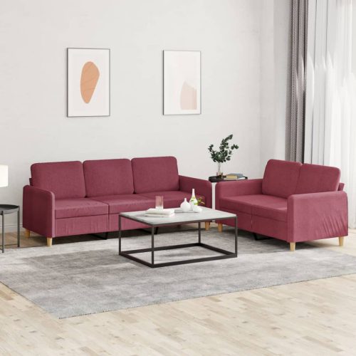 2-dijelni set sofa s jastucima crvena boja vina od tkanine