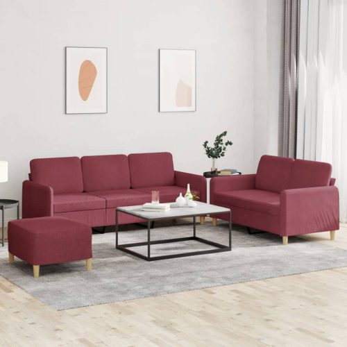 3-dijelni set sofa s jastucima crvena boja vina od tkanine