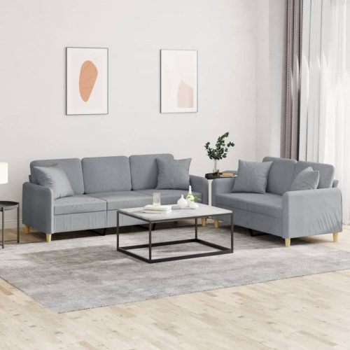 2-dijelni set sofa s jastucima svjetlosivi od tkanine