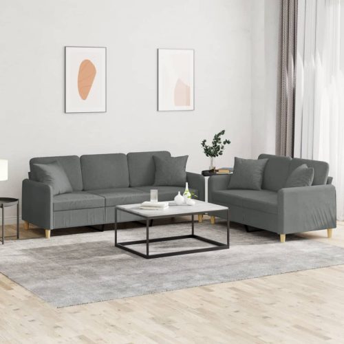 2-dijelni set sofa s jastucima tamnosivi od tkanine