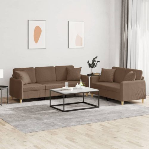 2-dijelni set sofa s jastucima smeđi od tkanine