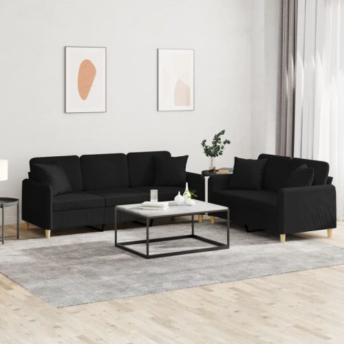 2-dijelni set sofa s jastucima crni od tkanine