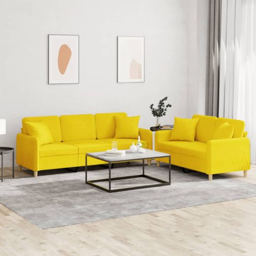 2-dijelni set sofa s jastucima svjetložuti od tkanine