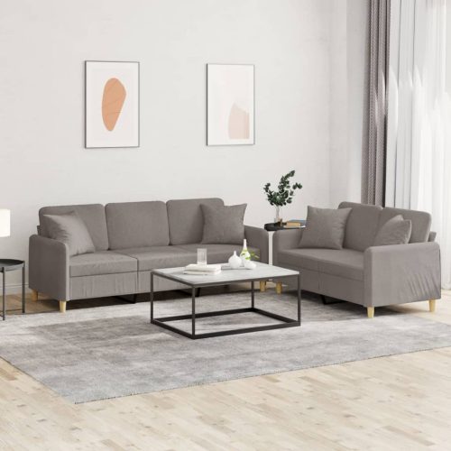 2-dijelni set sofa s jastucima smeđesivi od tkanine