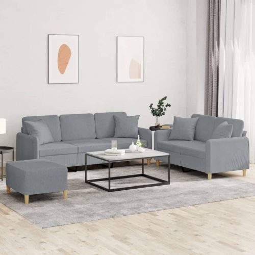 3-dijelni set sofa s jastucima svjetlosivi od tkanine