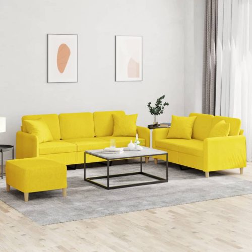 3-dijelni set sofa s jastucima svjetložuti od tkanine