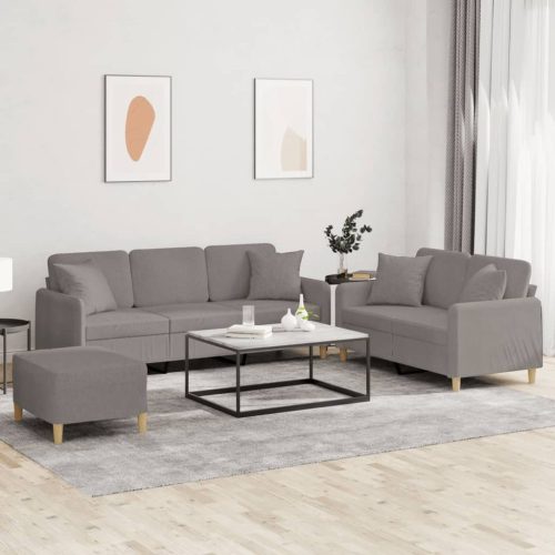 3-dijelni set sofa s jastucima smeđesivi od tkanine