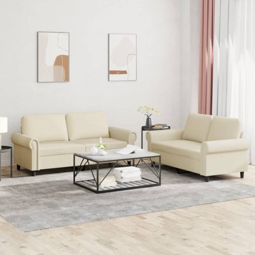 2-dijelni set sofa s jastucima krem od umjetne kože