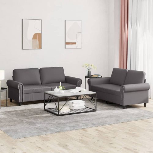 2-dijelni set sofa s jastucima sivi od umjetne kože