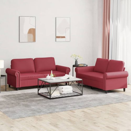 2-dijelni set sofa s jastucima boja vina od umjetne kože