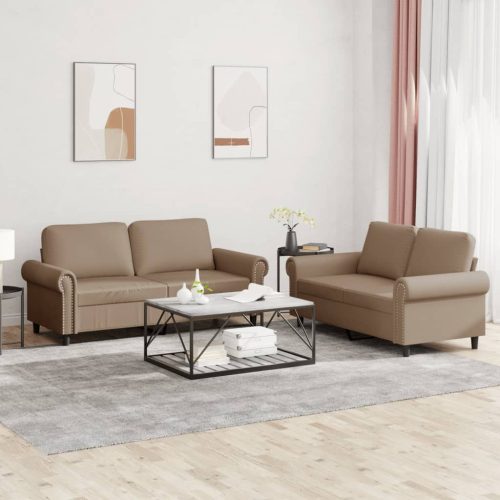 2-dijelni set sofa s jastucima boja cappuccina od umjetne kože