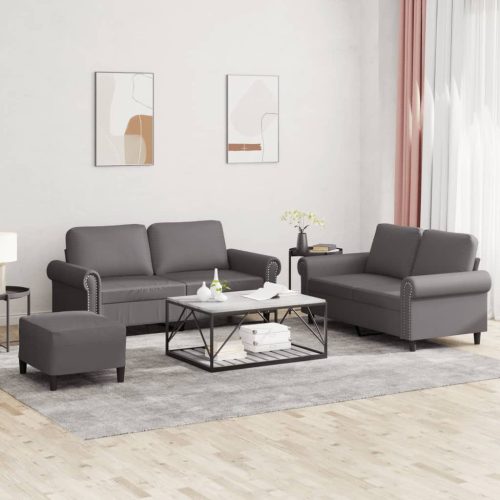 3-dijelni set sofa s jastucima sivi od umjetne kože