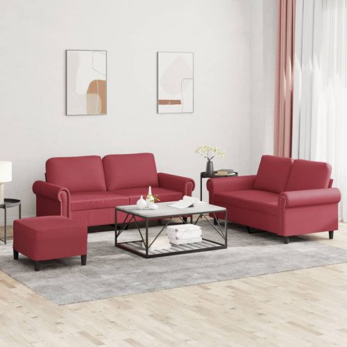 3-dijelni set sofa s jastucima boja vina od umjetne kože