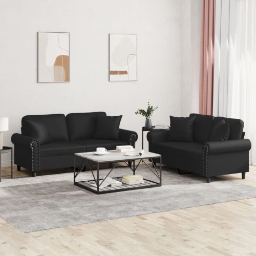 2-dijelni set sofa s jastucima crni od umjetne kože