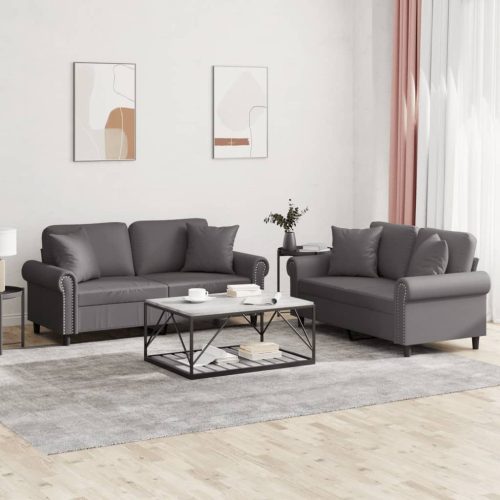 2-dijelni set sofa s jastucima sivi od umjetne kože