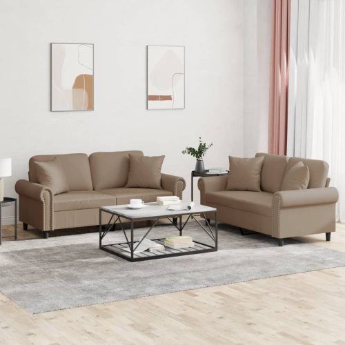 2-dijelni set sofa s jastucima boja cappuccina od umjetne kože