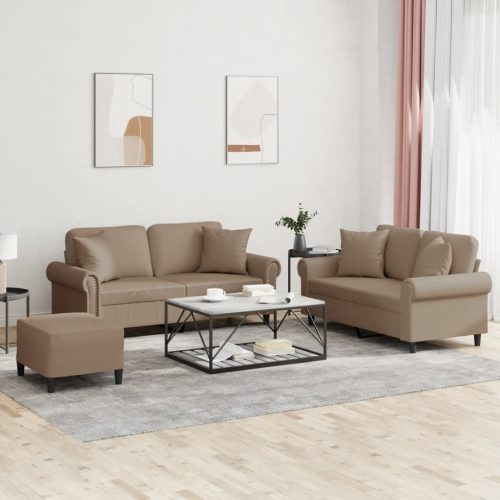 3-dijelni set sofa s jastucima boja cappuccina od umjetne kože