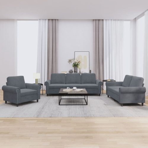 3-dijelni set sofa s jastucima tamnosivi baršunasti