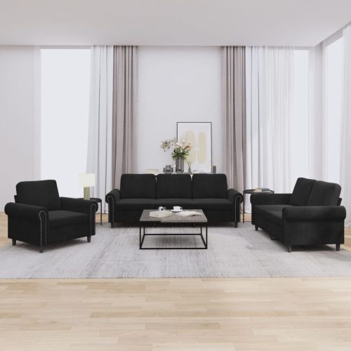 3-dijelni set sofa s jastucima crni baršunasti