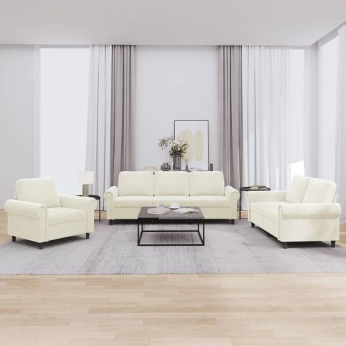 3-dijelni set sofa s jastucima krem baršunasti