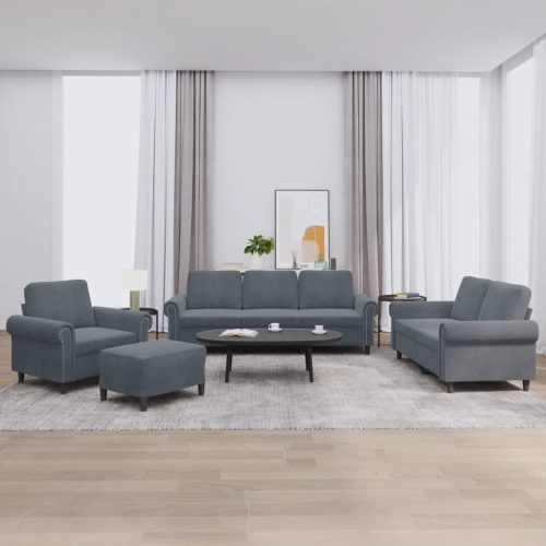 4-dijelni set sofa s jastucima tamnosivi baršunasti