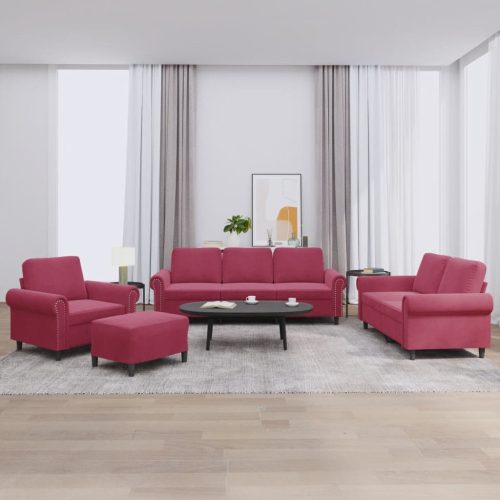 4-dijelni set sofa s jastucima crvena boja vina baršunasti