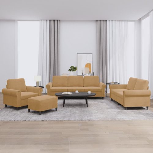 4-dijelni set sofa s jastucima smeđi baršunasti