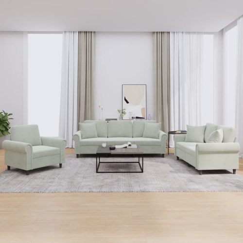 3-dijelni set sofa s jastucima svjetlosivi baršunasti