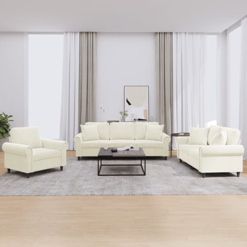 3-dijelni set sofa s jastucima krem baršunasti