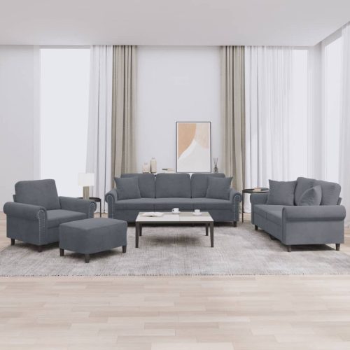 4-dijelni set sofa s jastucima tamnosivi baršunasti