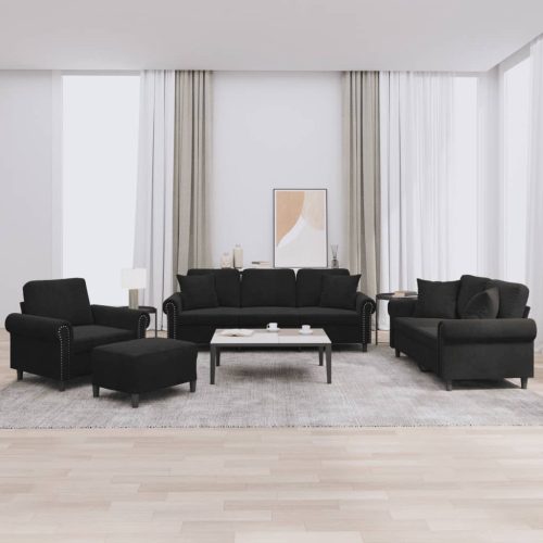 4-dijelni set sofa s jastucima crni baršunasti